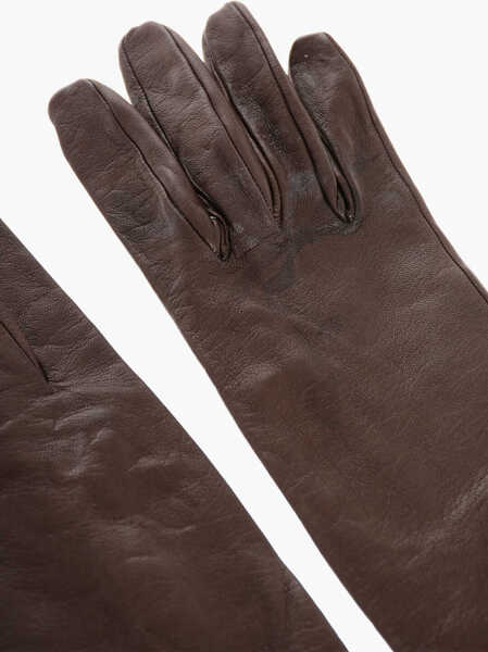 Manusi DSQUARED2 Solid Color Leather Warm Gloves Brown Femei (BM 18578203) 2