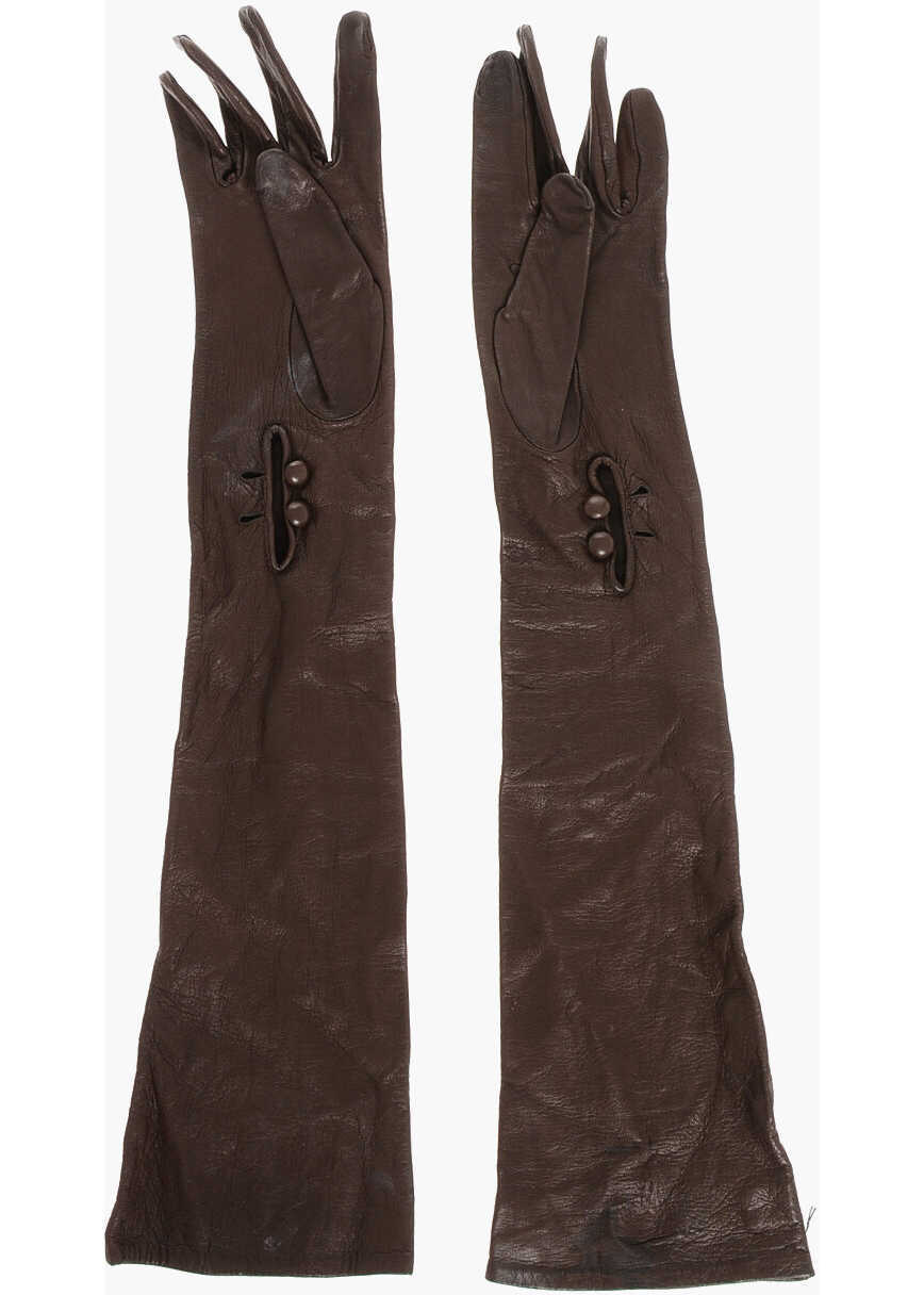 Manusi DSQUARED2 Solid Color Leather Warm Gloves Brown Femei (BM 18578203) 3