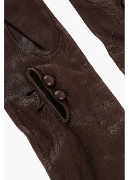 Manusi DSQUARED2 Solid Color Leather Warm Gloves Brown Femei (BM 18578203) 4