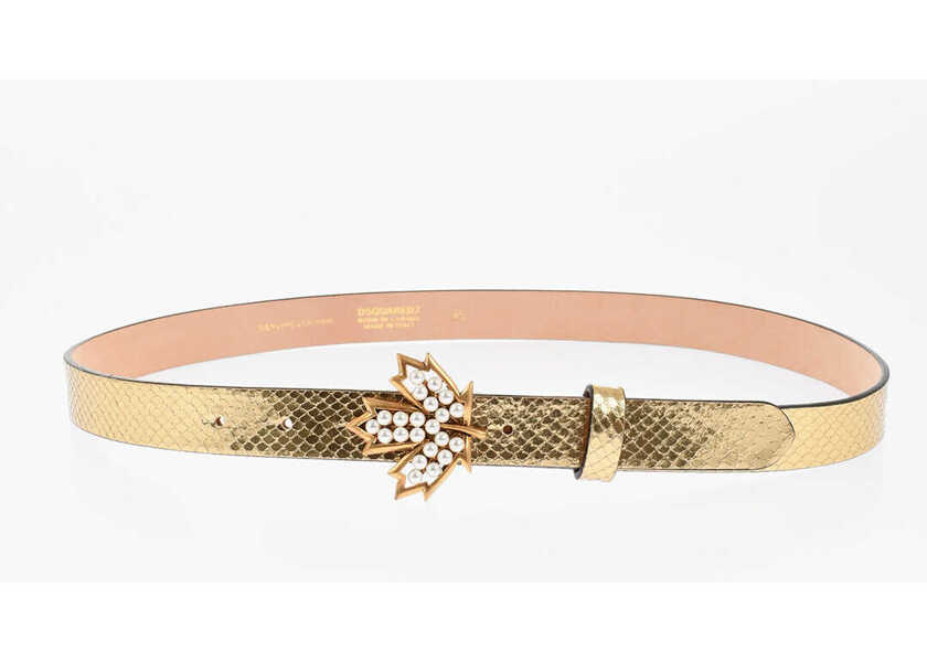 Curele DSQUARED2 Animal Effect Metallic Leather Belt 25Mm Gold Femei (BM 18578503) 2