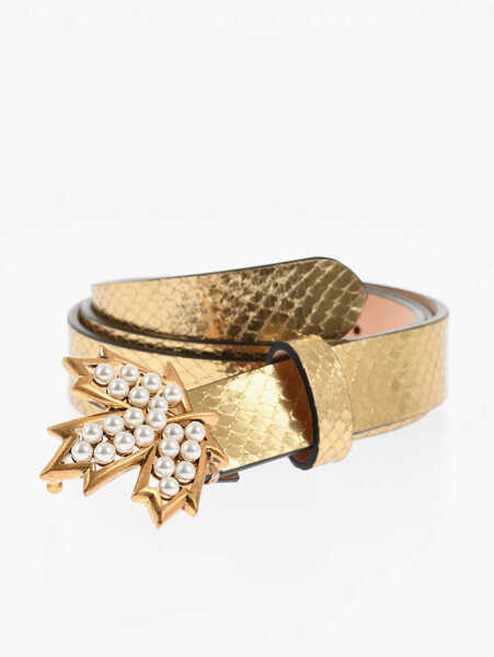 Curele DSQUARED2 Animal Effect Metallic Leather Belt 25Mm Gold Femei (BM 18578503) 1