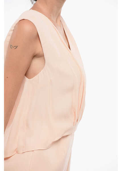 Rochii scurte Elisabetta Franchi Gabardine Midi Dress With Wrap Design Pink Femei (BM 18578524) 3