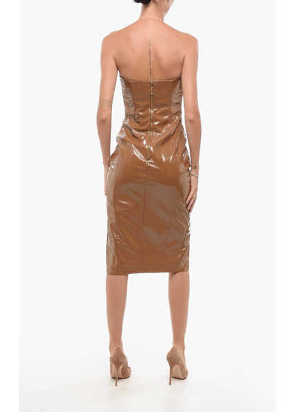Rochii lungi Elisabetta Franchi Sleeveless Eco-Patent Leather Sheath Dress Brown Femei (BM 18578548) 2