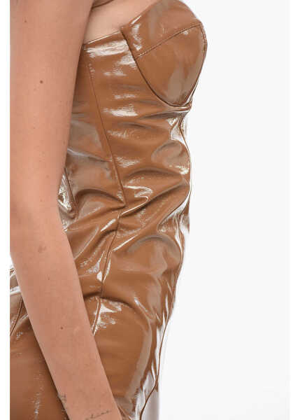 Rochii lungi Elisabetta Franchi Sleeveless Eco-Patent Leather Sheath Dress Brown Femei (BM 18578548) 3