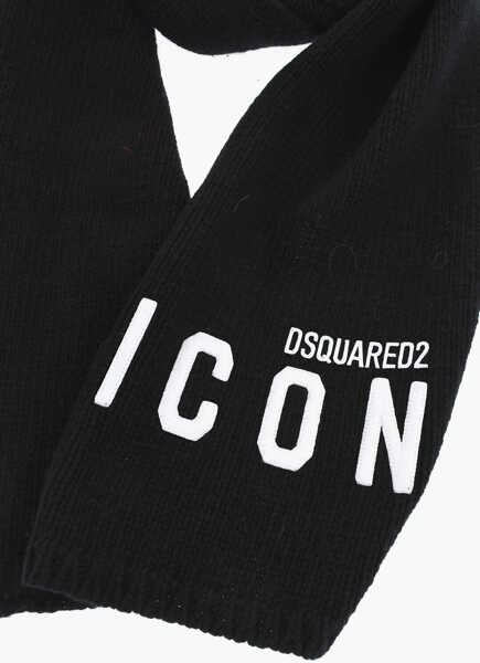 Esarfe DSQUARED2 Icon Solid Color Wool Blend Scarf With Contrasting Logo Black Femei (BM 18578578) 2