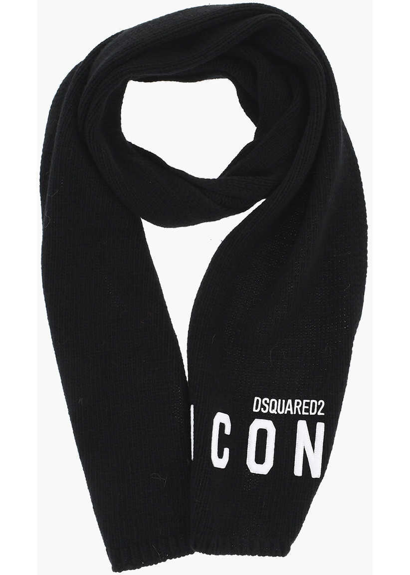 Esarfe DSQUARED2 Icon Solid Color Wool Blend Scarf With Contrasting Logo Black Femei (BM 18578578) 1