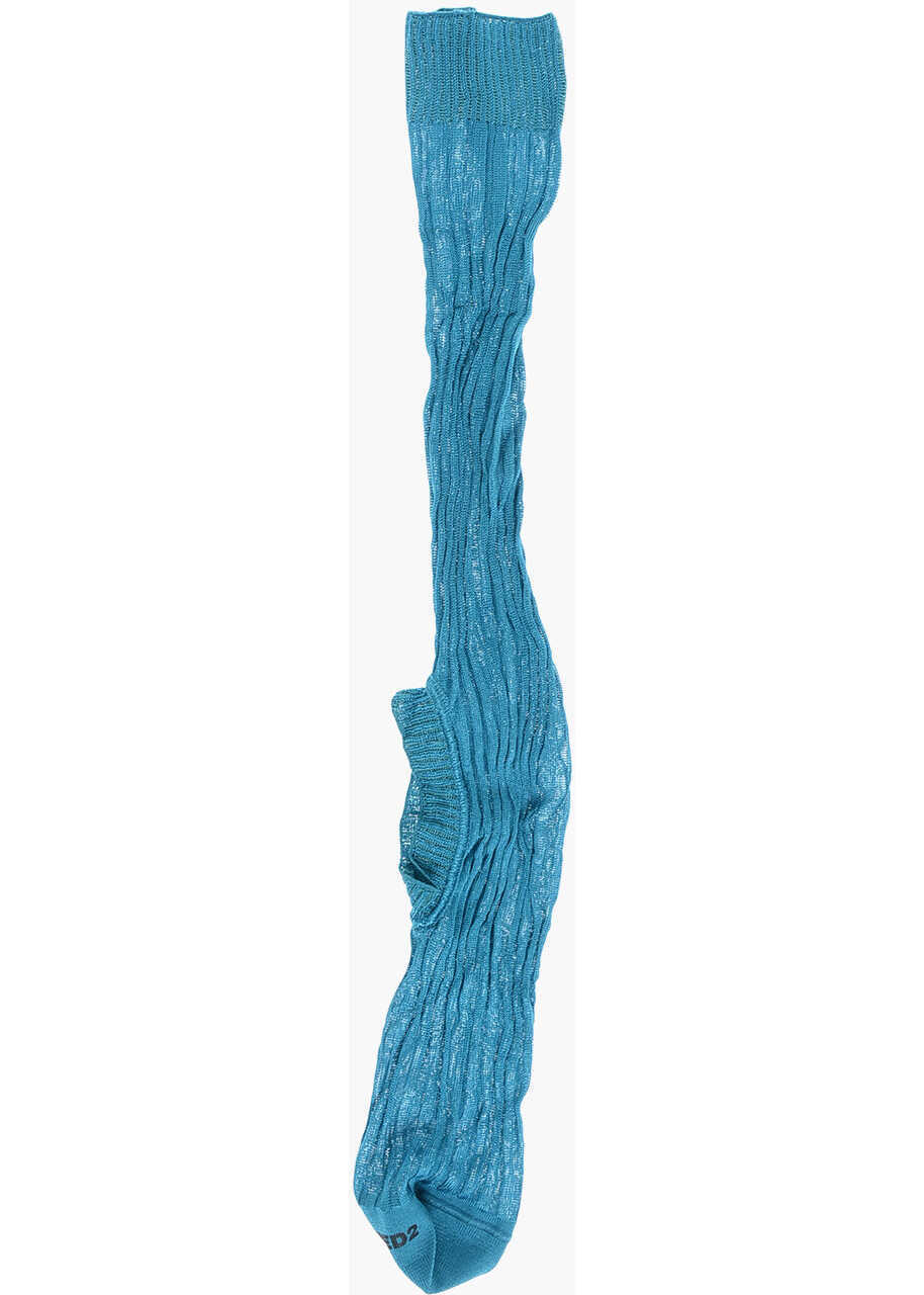 Sosete DSQUARED2 Solid Color Ribbed Long Socks Blue Femei (BM 18578620) 1