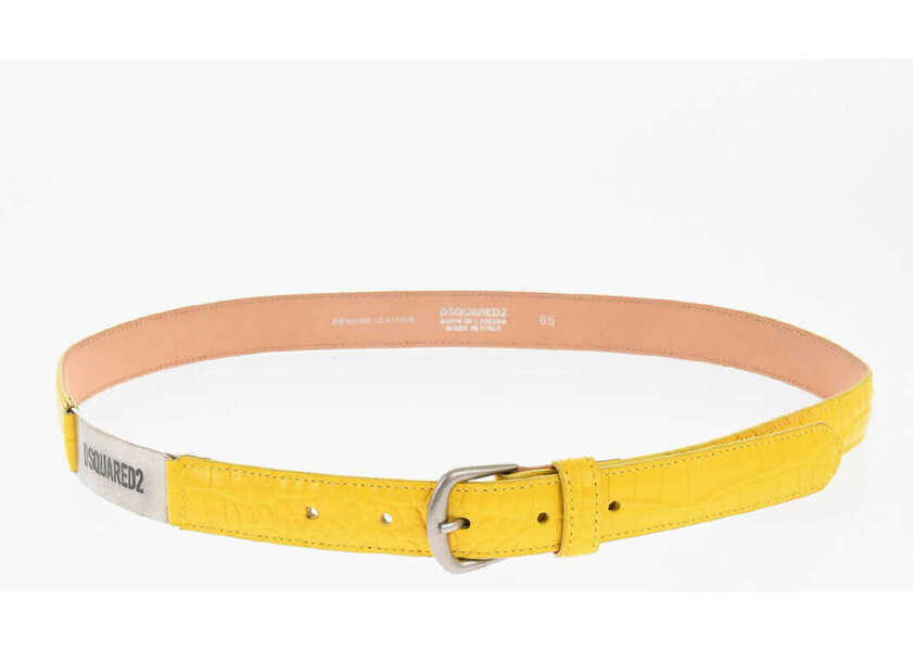 Curele DSQUARED2 Crocodile Effect Leather Belt 30Mm Yellow Femei (BM 18578788) 2