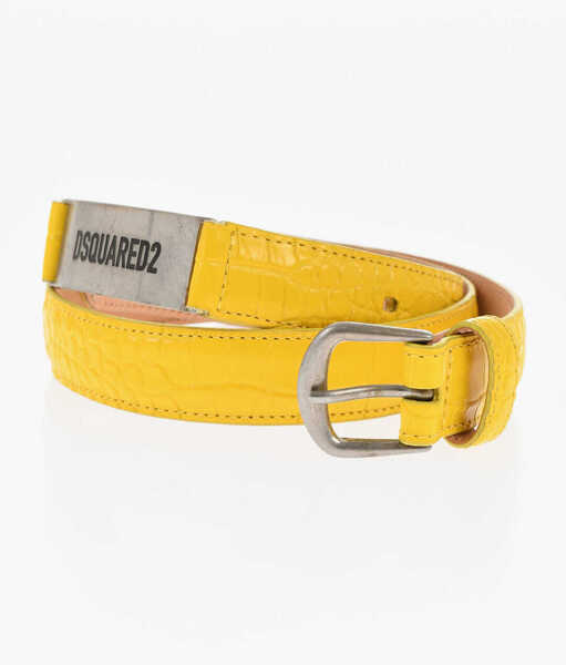 Curele DSQUARED2 Crocodile Effect Leather Belt 30Mm Yellow Femei (BM 18578788) 1