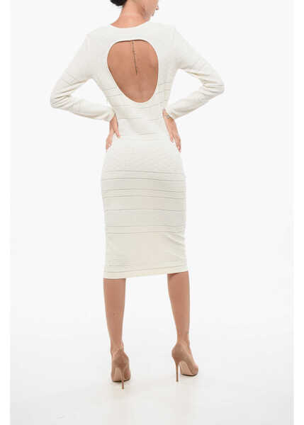 Rochii lungi Elisabetta Franchi Jacquard Knitted Midi Sheath Dress With Bare Back Design White Femei (BM 18578836) 2