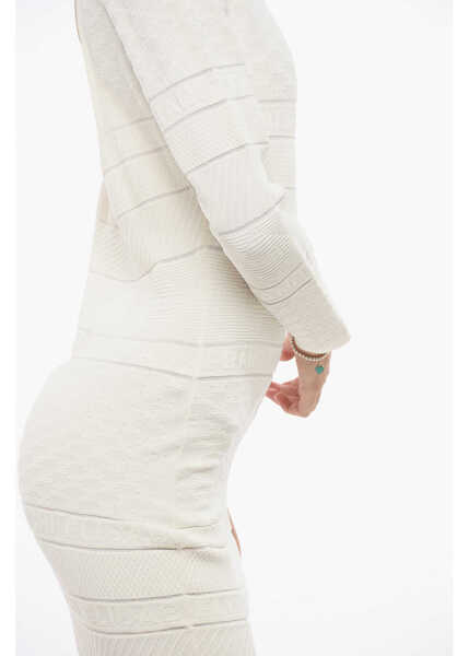 Rochii lungi Elisabetta Franchi Jacquard Knitted Midi Sheath Dress With Bare Back Design White Femei (BM 18578836) 3