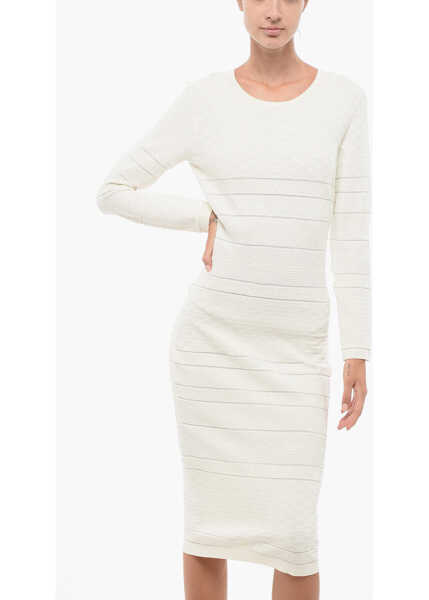 Rochii lungi Elisabetta Franchi Jacquard Knitted Midi Sheath Dress With Bare Back Design White Femei (BM 18578836) 4