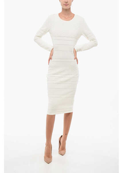 Rochii lungi Elisabetta Franchi Jacquard Knitted Midi Sheath Dress With Bare Back Design White Femei (BM 18578836) 1