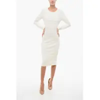 Rochii lungi Jacquard Knitted Midi Sheath Dress With Bare Back Design Femei