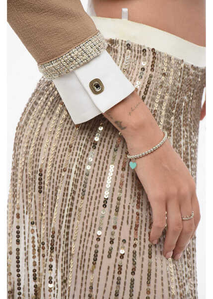 Sacouri Elisabetta Franchi Virgin Wool Crop Blazer With Lurex Hems Brown Femei (BM 18578857) 3