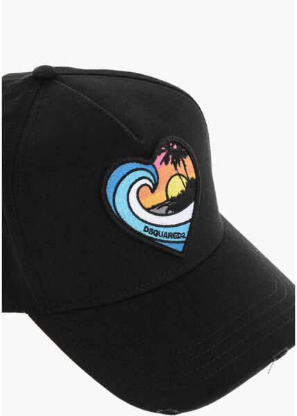 Caciuli DSQUARED2 Solid Color Twins On The Beach Cap With Tropical Patch Black Femei (BM 18578866) 3