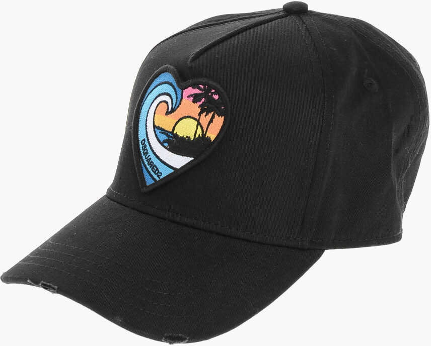 Caciuli DSQUARED2 Solid Color Twins On The Beach Cap With Tropical Patch Black Femei (BM 18578866) 1