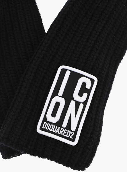Esarfe DSQUARED2 Icon Solid Color Wool Blend Scarf With Embossed Logo Black Barbati (BM 18578884) 2