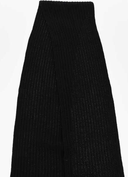 Esarfe DSQUARED2 Icon Solid Color Wool Blend Scarf With Embossed Logo Black Barbati (BM 18578884) 3