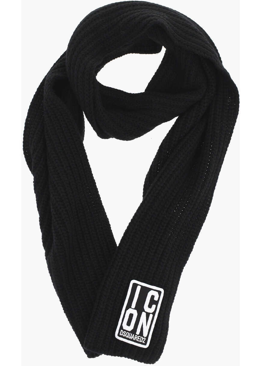 Esarfe DSQUARED2 Icon Solid Color Wool Blend Scarf With Embossed Logo Black Barbati (BM 18578884) 1