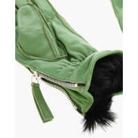 Manusi Dama - Manusi DSQUARED2 Leather Gloves With Half Zip And Real Fur Inner Green Femei (BM 18578890) - B-mall.ro
