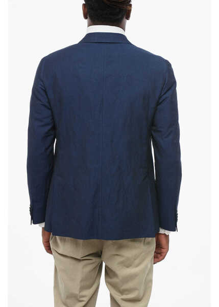 Sacouri elegante CORNELIANI Cc Collection Linen Blend Side Vents Notch Lapel 2-Button Bl Blue Barbati (BM 18578986) 2