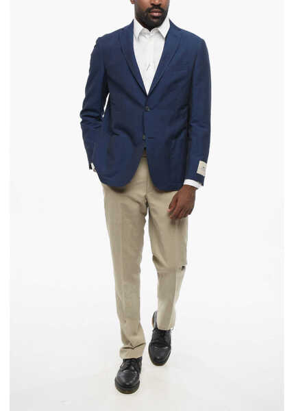 Sacouri elegante CORNELIANI Cc Collection Linen Blend Side Vents Notch Lapel 2-Button Bl Blue Barbati (BM 18578986) 4