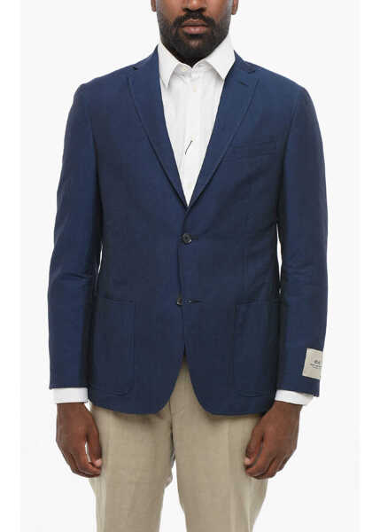 Sacouri elegante CORNELIANI Cc Collection Linen Blend Side Vents Notch Lapel 2-Button Bl Blue Barbati (BM 18578986) 1