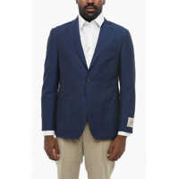 Sacouri elegante Cc Collection Linen Blend Side Vents Notch Lapel 2-Button Bl Barbati
