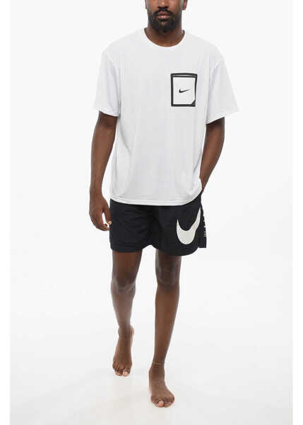 Tricouri Nike Swim Contrasting Printed Crew-Neck T-Shirt With Breast Pocke Black & White Barbati (BM 18578992) 4