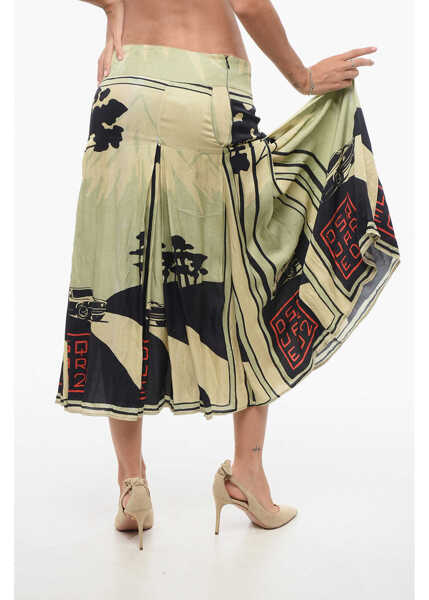 Fuste lungi DSQUARED2 Floral Print Pleated Long Skirt Green Femei (BM 18579058) 2