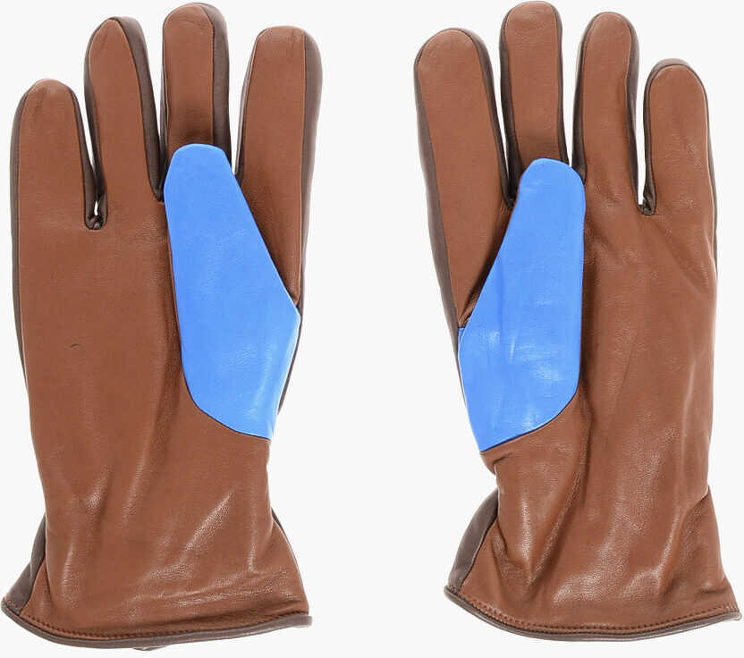 Manusi DSQUARED2 Color Block Leather Glovers With Half Zip Multicolor Barbati (BM 18579163) 3