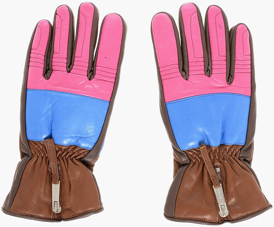 Manusi DSQUARED2 Color Block Leather Glovers With Half Zip Multicolor Barbati (BM 18579163) 1