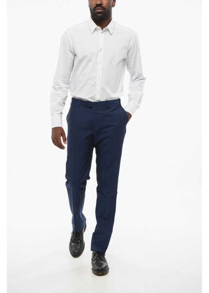 Pantaloni casual CORNELIANI Cc Collection Linen Blend Pants With Scalloped Hem Blue Barbati (BM 18579172) 4