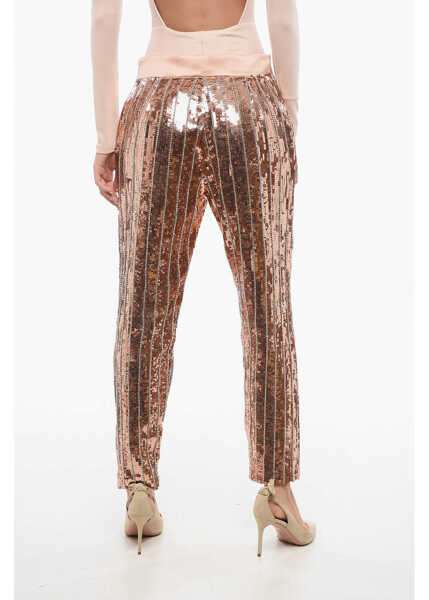 Pantaloni casual Elisabetta Franchi Sequined Wide-Leg Pants Gold Femei (BM 18579181) 2