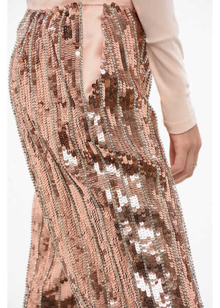 Pantaloni casual Elisabetta Franchi Sequined Wide-Leg Pants Gold Femei (BM 18579181) 3