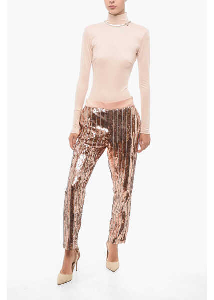 Pantaloni casual Elisabetta Franchi Sequined Wide-Leg Pants Gold Femei (BM 18579181) 4