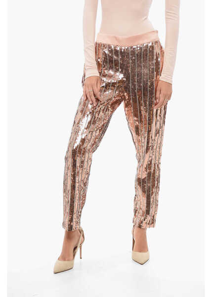 Pantaloni casual Elisabetta Franchi Sequined Wide-Leg Pants Gold Femei (BM 18579181) 1