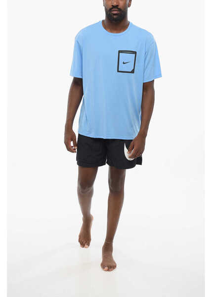 Tricouri Nike Swim Contrasting Printed Crew-Neck T-Shirt With Breast Pocke Blue Barbati (BM 18579184) 4