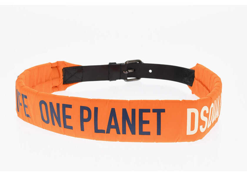Curele DSQUARED2 Printed Nylon Belt With Leather Details 50Mm Orange Barbati (BM 18579193) 3
