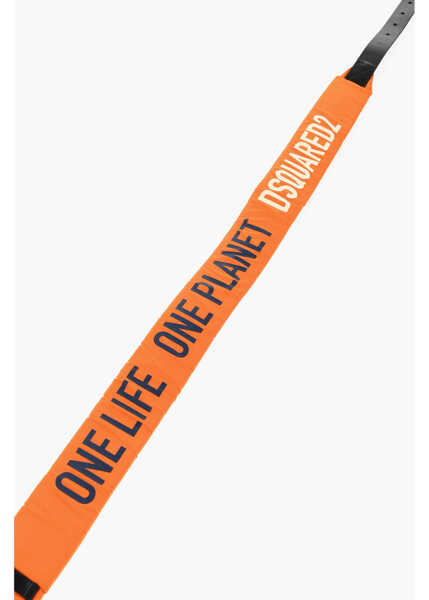 Curele DSQUARED2 Printed Nylon Belt With Leather Details 50Mm Orange Barbati (BM 18579193) 4