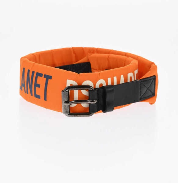 Curele DSQUARED2 Printed Nylon Belt With Leather Details 50Mm Orange Barbati (BM 18579193) 1