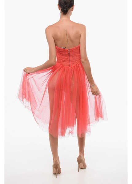Rochii lungi Elisabetta Franchi Strepless Tulle Dress With Flared Skirt Red Femei (BM 18579211) 2
