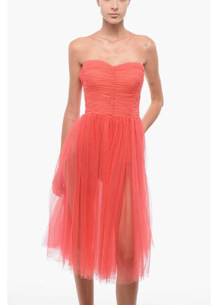 Rochii lungi Elisabetta Franchi Strepless Tulle Dress With Flared Skirt Red Femei (BM 18579211) 4