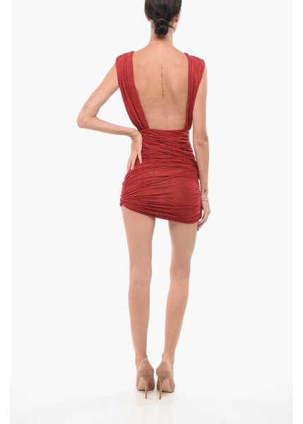 Rochii lungi Elisabetta Franchi Draped Lurex Minidress With See Through Detail Red Femei (BM 18579220) 2