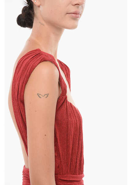 Rochii lungi Elisabetta Franchi Draped Lurex Minidress With See Through Detail Red Femei (BM 18579220) 3