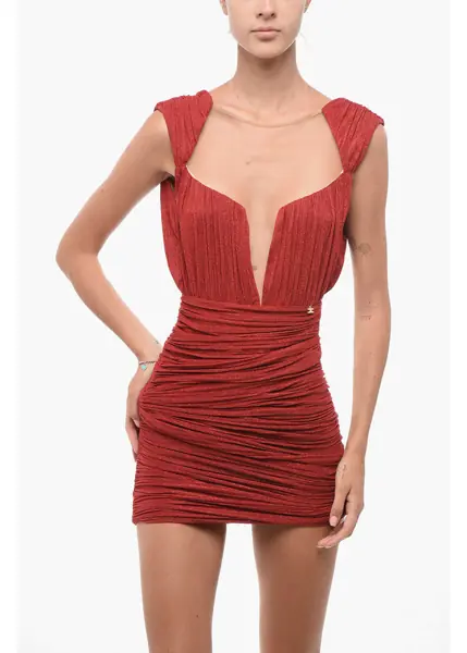 Rochii lungi Elisabetta Franchi Draped Lurex Minidress With See Through Detail Red Femei (BM 18579220) 4