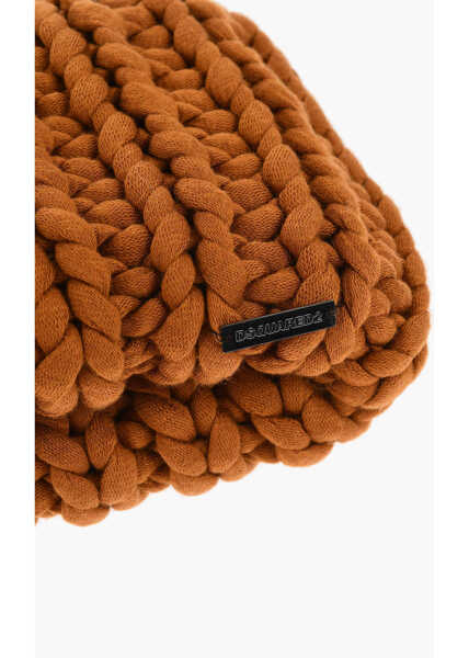 Caciuli DSQUARED2 Solid Color Braided Beanie Brown Femei (BM 18579238) 2