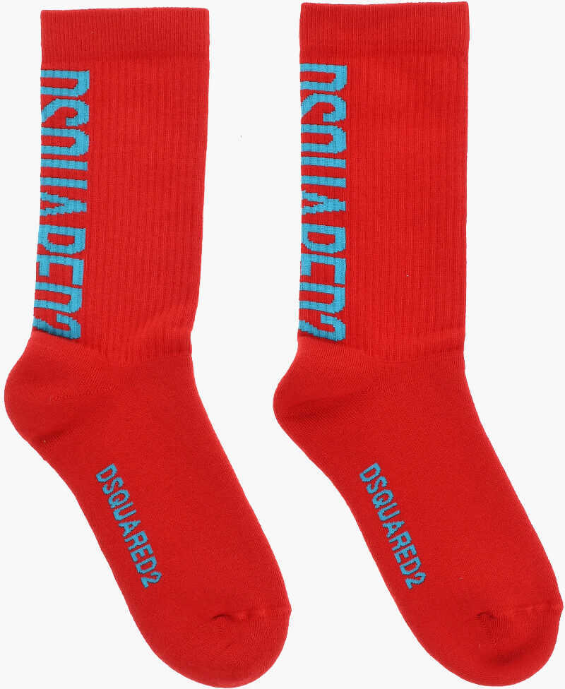 Sosete DSQUARED2 Ribbed Mid-Crew Socks With Contrasting Logo Red Barbati (BM 18579262) 2