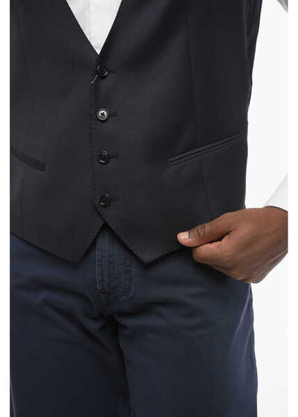 Veste costum CORNELIANI Virgin Wool Academy Waistcoat With Jetted Pockets Blue Barbati (BM 18579268) 3